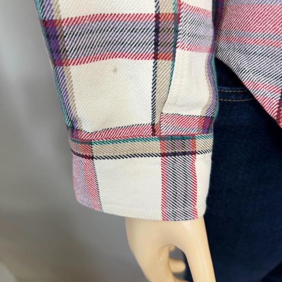 Eddie Bauer Red, Cream, Blue, Purple, Green Soft Woven Plaid Button Down Shirt - Picture 9 of 11